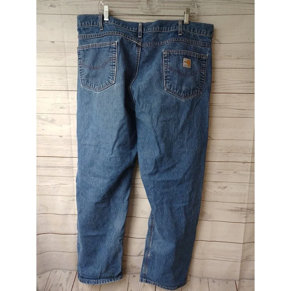 Carhartt Mens Straight Leg Relaxed Fit Jeans Blue Denim Distressed 42x32 #2112